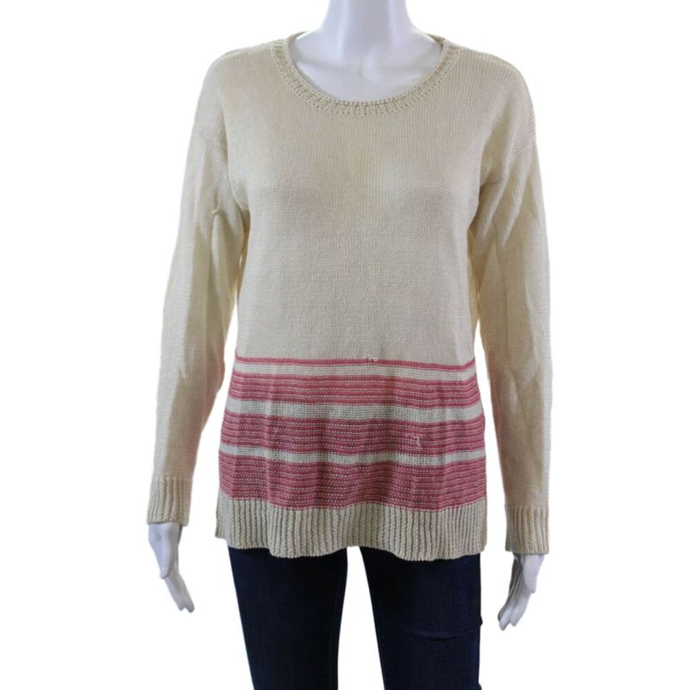 Margaret OLeary Womens Cotton Round Neck Long Sleeve Knit Top Nude Size S